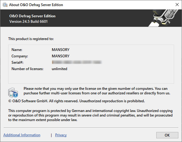 O&O Defrag Workstation / Server 24.5 Build 6601