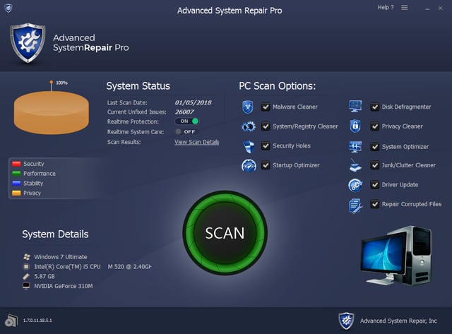 Advanced System Repair Pro 1.7.0.11.18.5.1